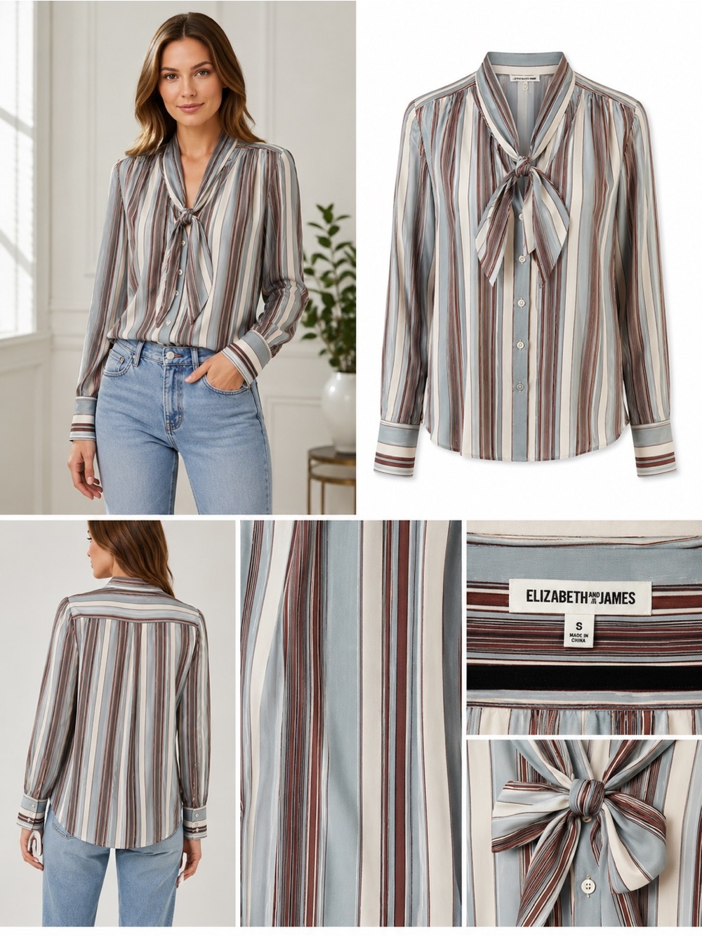 Elizabeth and James “Mimi” Draped Stripe Blouse | Size S | NWT